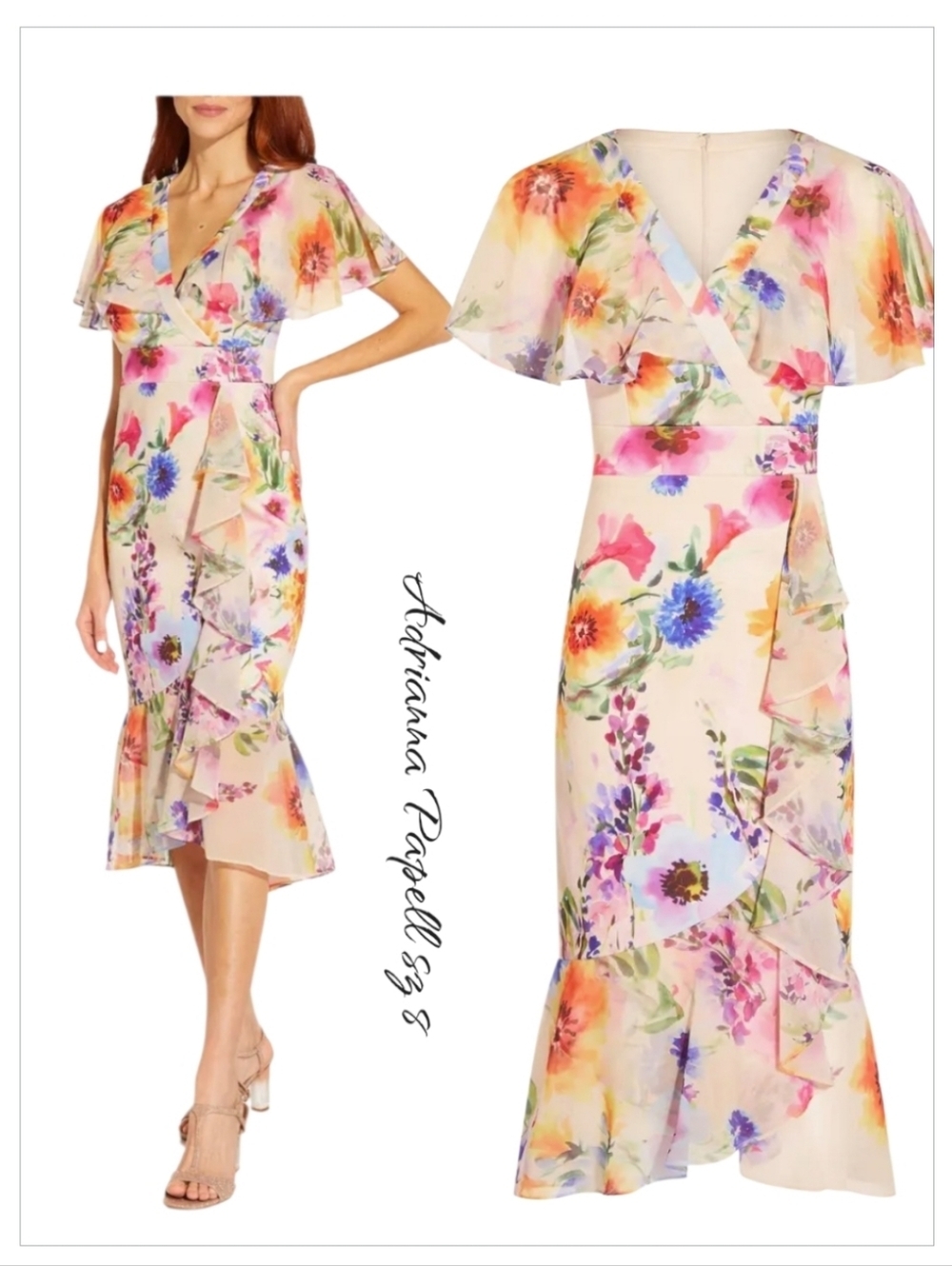 Adrianna Papell Cream Floral Midi Dress